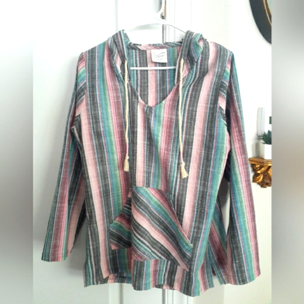 U. S. Vintage Striped V-Neck Hoodie Size Large